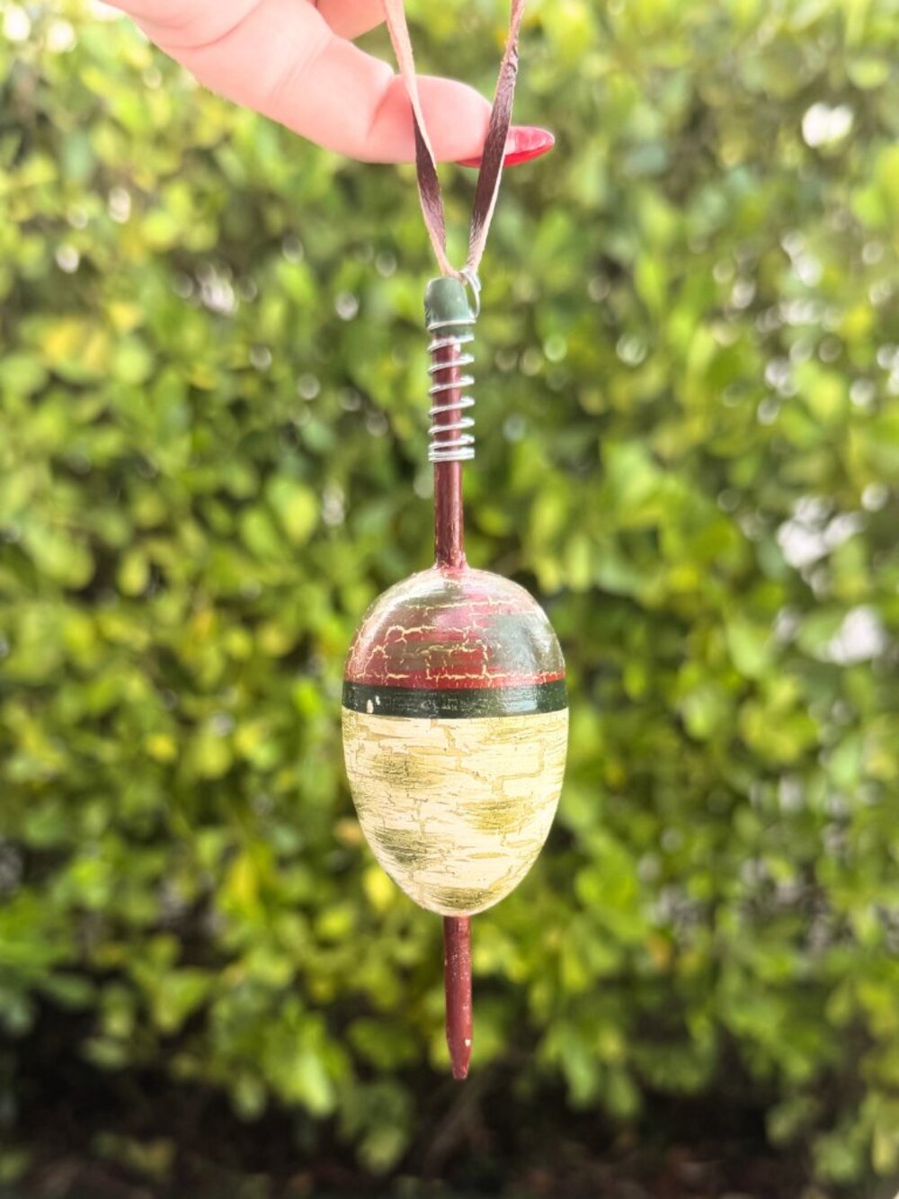 Vintage Rustic Wooden Fishing Bobber Float Christmas Ornament Farmhouse Tree